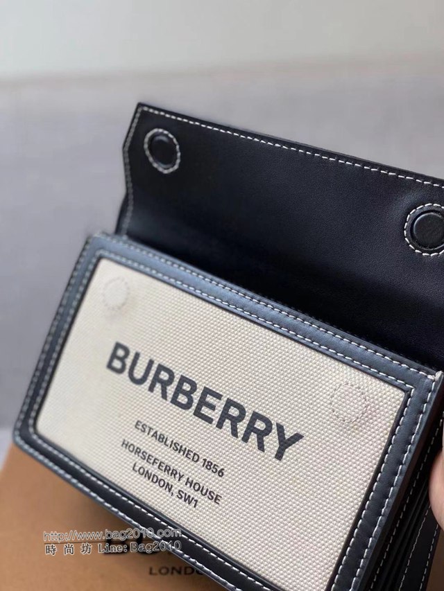 Burberry專櫃新款女包 白色帆布拼接小牛皮巴寶莉單肩斜挎包  db1025
